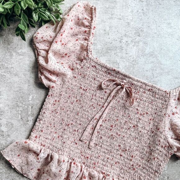 Active USA Pink Floral Cropped Baby Tee Size Large - Picture 1 of 7